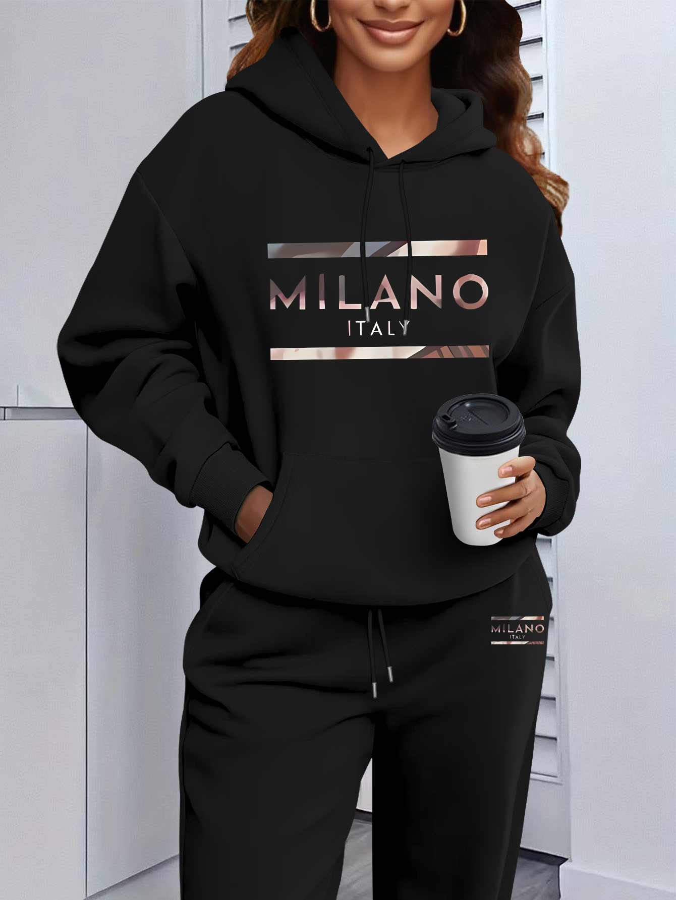 Winter Clothing For Women - 2026 Kadın Baskılı Kapüşonlu Sweatshirt Takım,