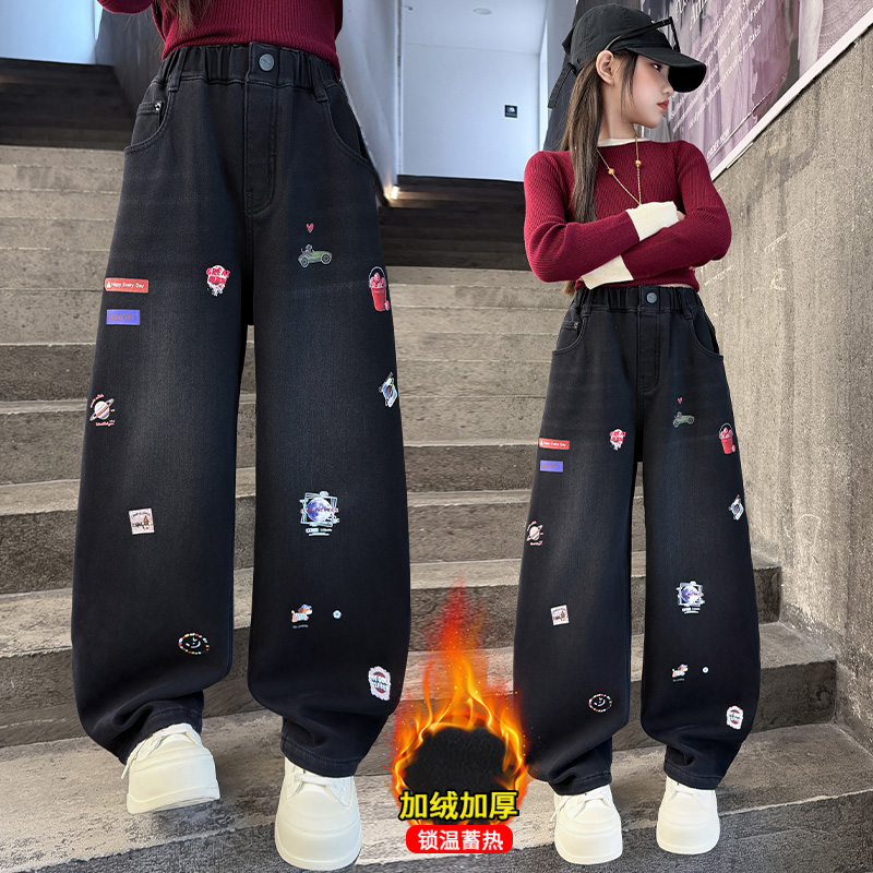Winter Clothing Drawing - Sonbahar Kızların Kot Karikatür Işlemeli Çocuk